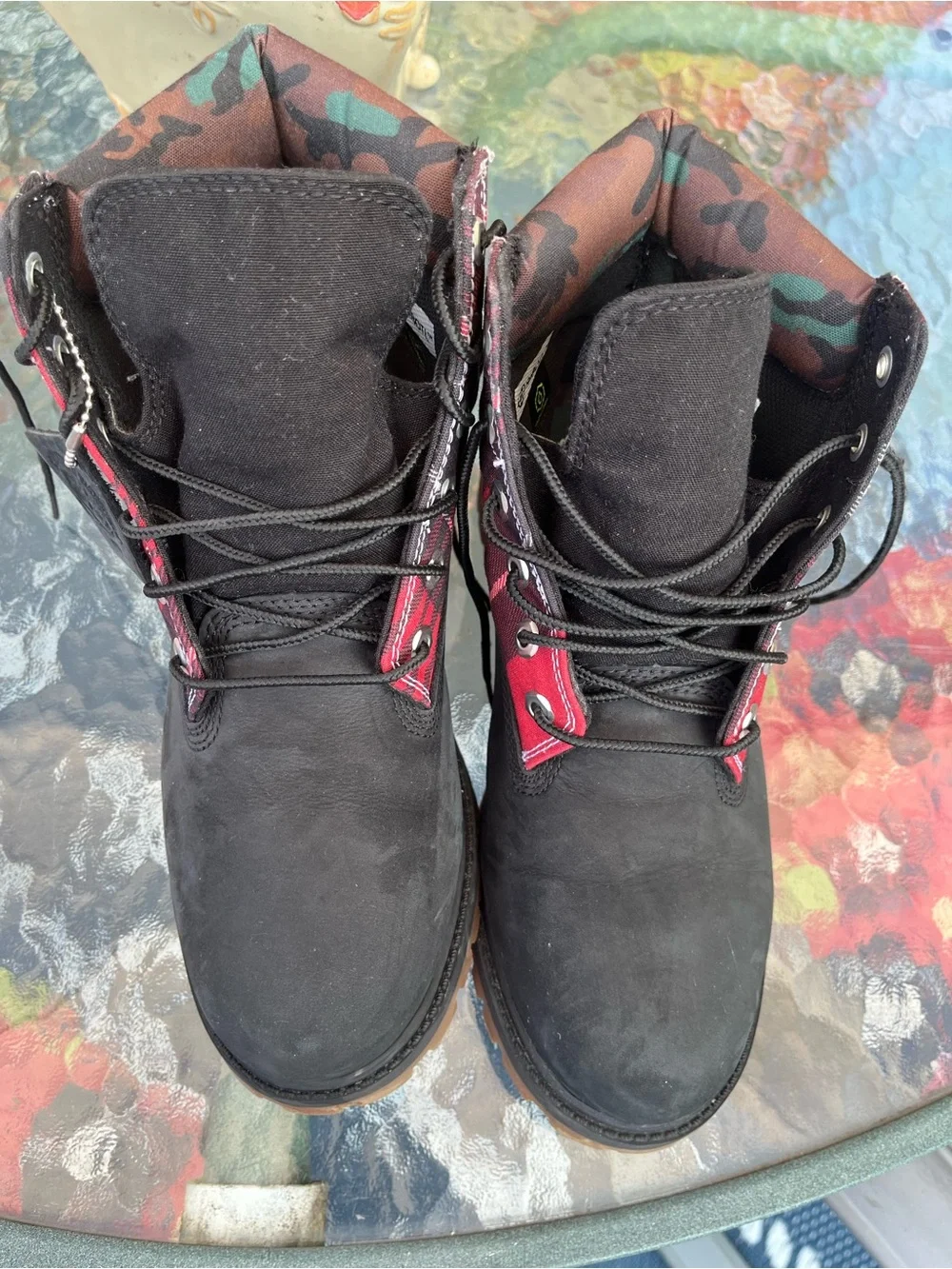 Timberland 6in Boots Black Nubuck Plaid Camo Youth Size 6 Big Kids Women’s 7.5